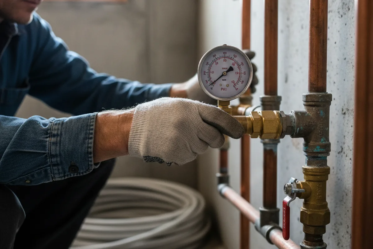 Pressure testing a repaired line during Water Line Repair in Isom